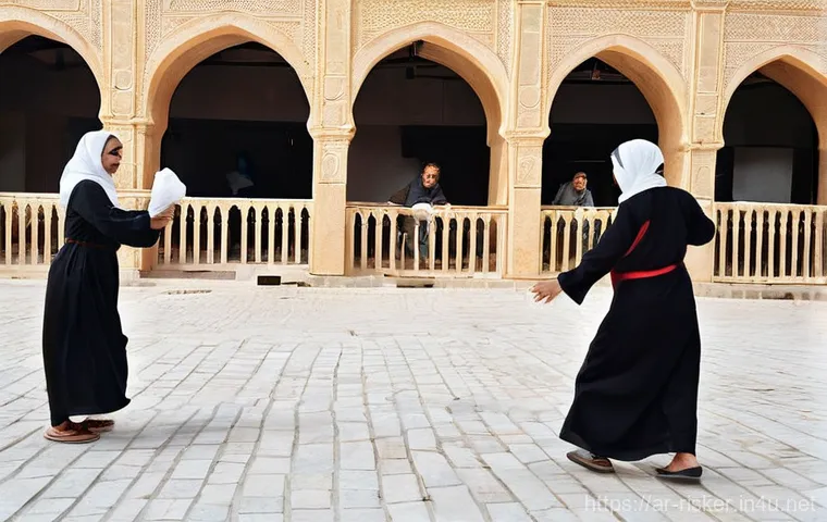 위험관리와 재난관리의 상관관계 - **Prompt:** A bustling, sun-drenched town square in a charming Middle Eastern village, where the spi...