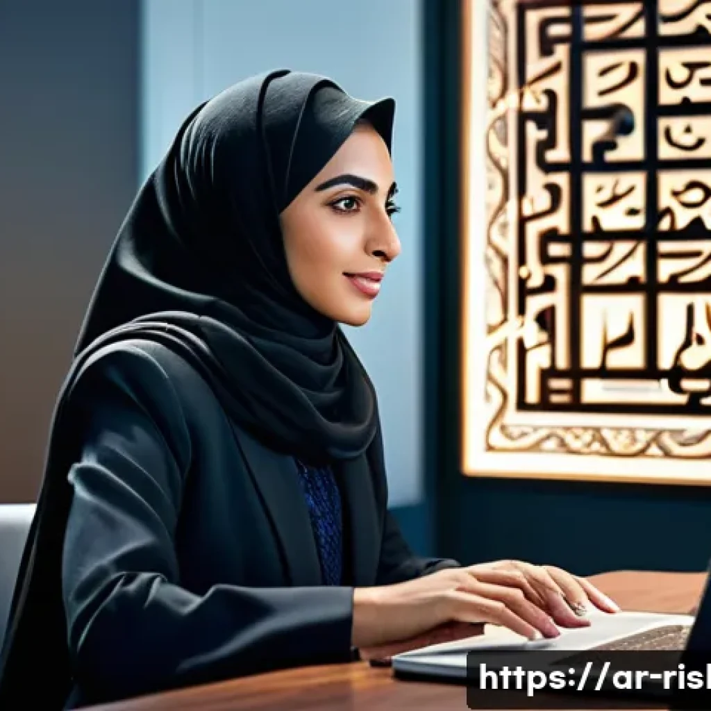 위험관리 분야 네트워킹 방법 - A professional Arabic-speaking businesswoman in modern office attire, engaging in a virtual meeting ...