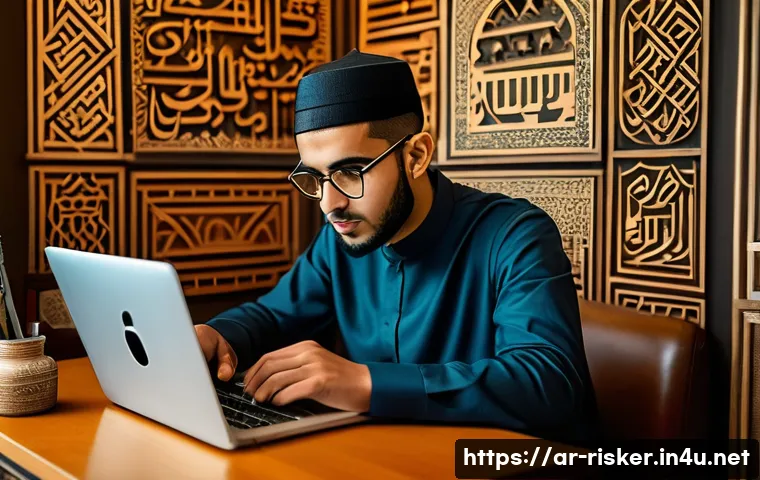 위험관리기술자 이론 시험 공부법 - A focused Arab young adult male studying at a traditional wooden desk in a warmly lit room decorated...
