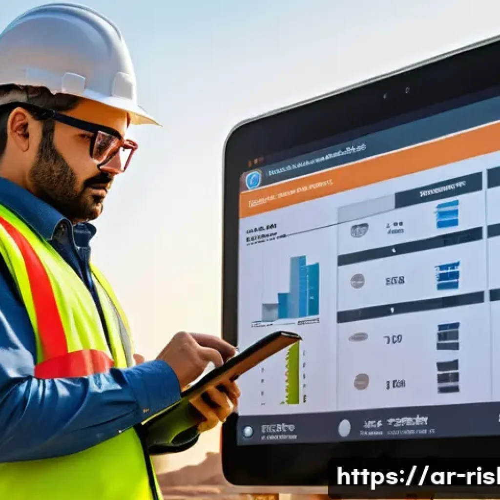 위험관리기술자와 건설안전의 공통점과 차이점 - A detailed scene of a risk management engineer at a construction site in the Middle East, wearing sa...