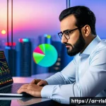 위험관리기술자의 자기계발 방법 - A professional Arabic man in a modern office setting, deeply focused on a laptop screen displaying c...