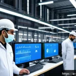 위험관리와 관련된 산업별 주요 이슈 - A modern industrial factory interior in the Middle East, showcasing flexible production lines with a...