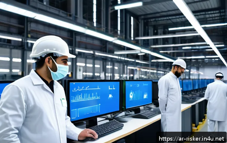 위험관리와 관련된 산업별 주요 이슈 - A modern industrial factory interior in the Middle East, showcasing flexible production lines with a...