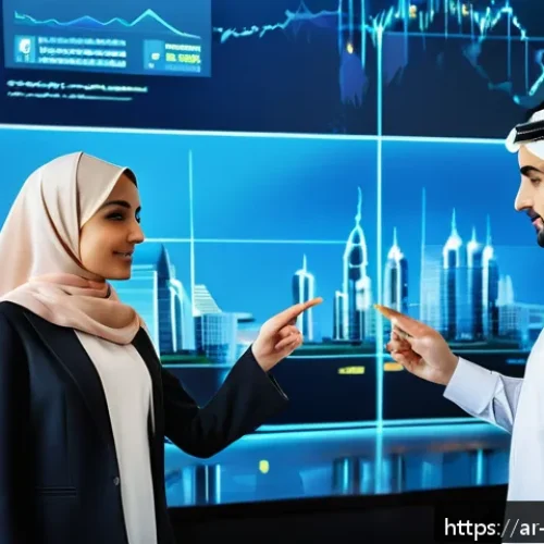 위험관리 관련 R D 트렌드 - A high-tech corporate office scene in a Middle Eastern city, featuring diverse Arabic professionals ...